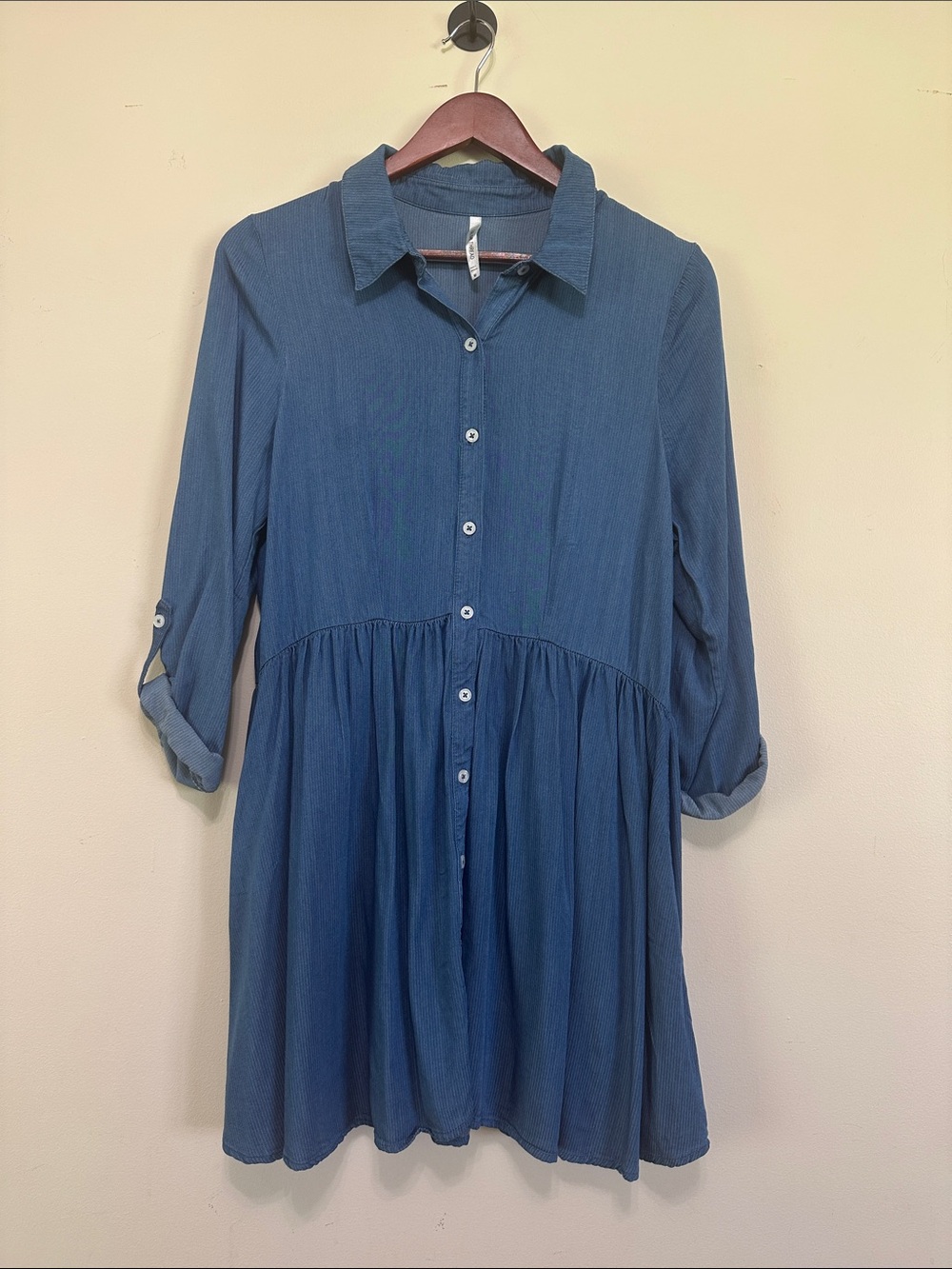 Woven Button-Front Midi Dress in Blue